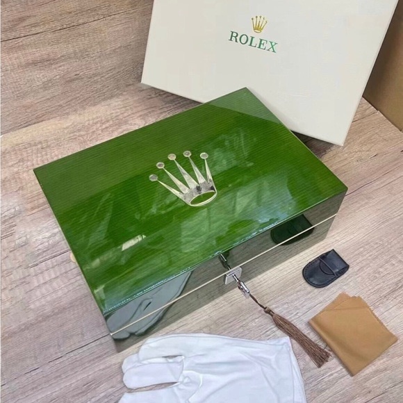 Rolex Green And Silver Luxury Watch Presentation Box